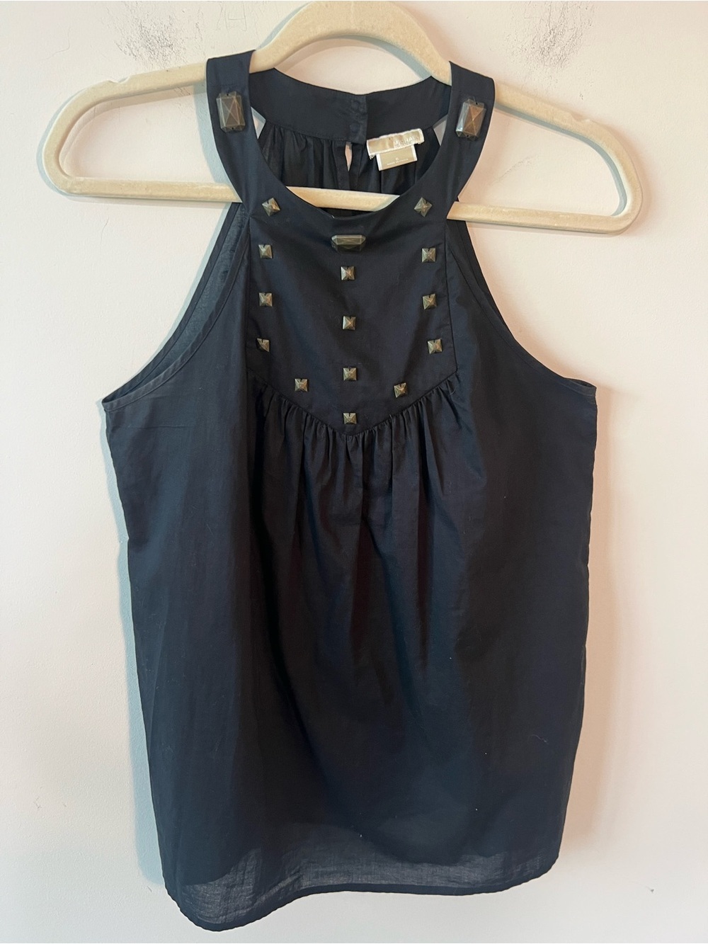 Michael Kors Black Studded Halter Top 100% Cotton Lightweight Resortwear Edgy